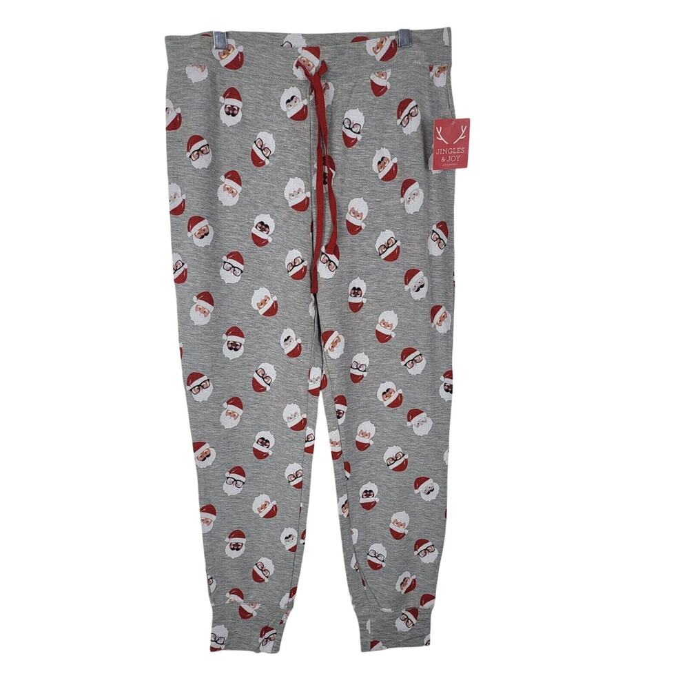 Jingles & Joy Pajama Pants Medium Womens Grey‎ Santa Print Holiday Christmas NWT